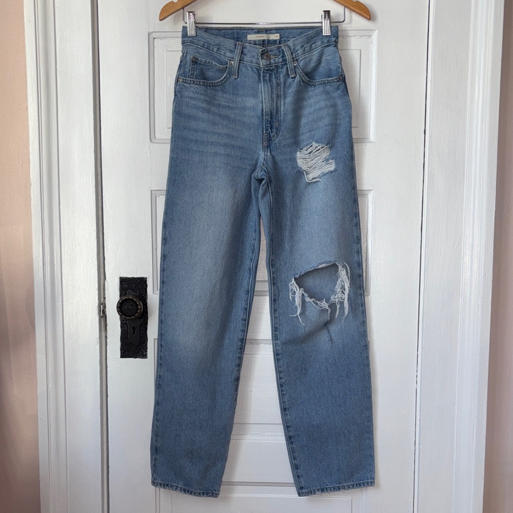 Levi's Light Blue Straight-Leg Jeans with Distressed Knees